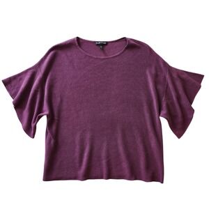 Eileen Fisher Purple Textured Knit Boxy Top Minimalist Short Sleeve Sweater XS